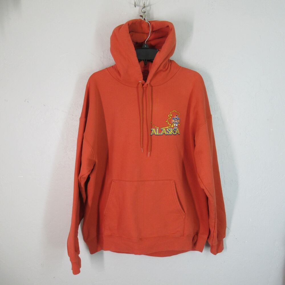 Vtg Harley Davidson Hoodie Sweatshirt L Orange Cotton Pullover Kechikan Alaska